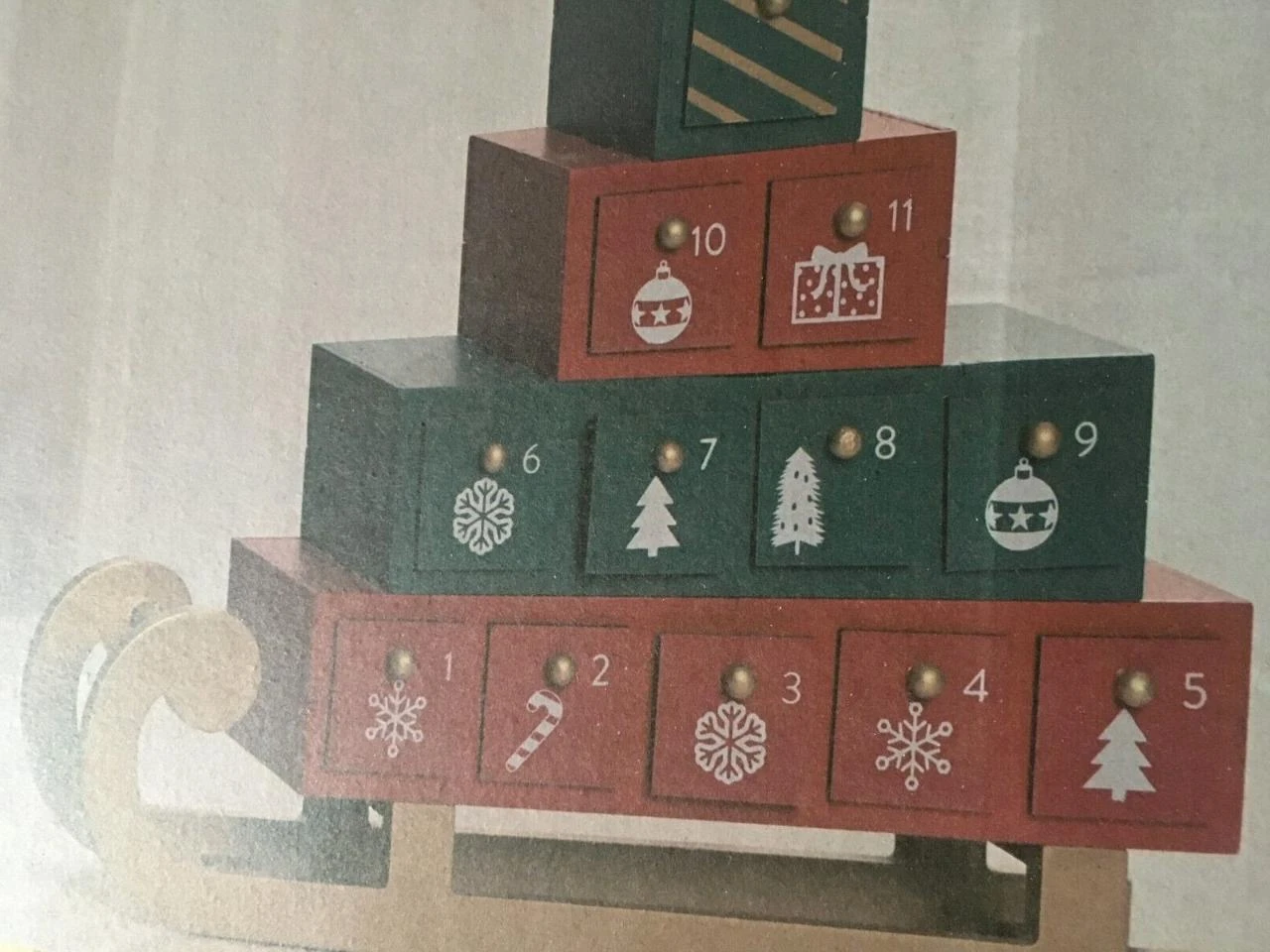 Wooden Advent Calendar - Christmas Sled - 24 Drawers - New – photo 2